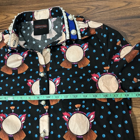 Black Button-Up Shirt with Colorful Print - Picture 4 of 7